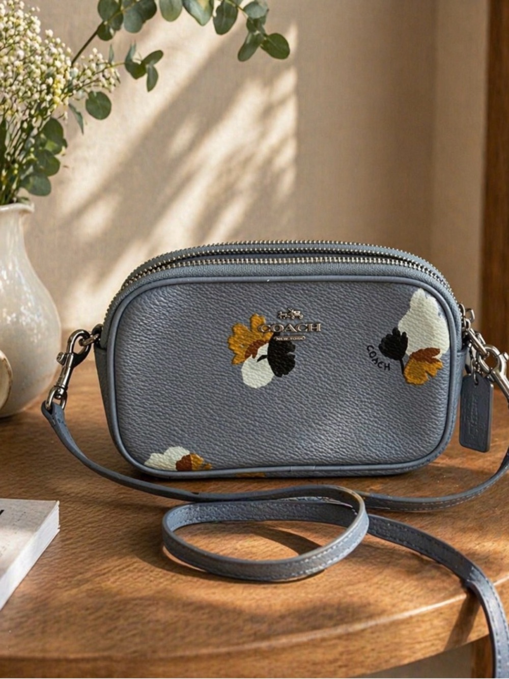 Coach Pebble Leather Floral Crossbody Bag - Slate Blue. Xs size ❌❌ - Picture 2 of 10